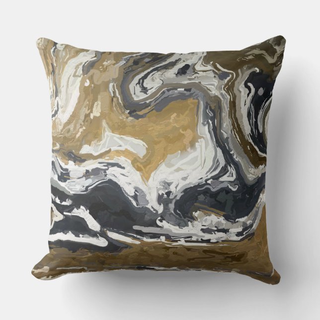 Coussin Noir, Blanc et Or Abstrait (Recto)