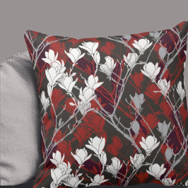 Coussin Noir Blanc Gris & Rouge Floral Design