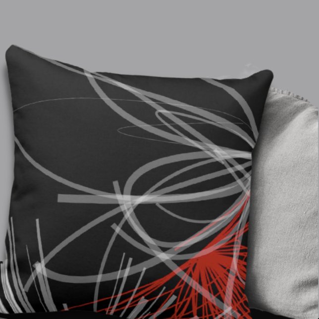 Coussin Noir Blanc Gris & Rouge Résumé Conception (Créateur téléchargé)