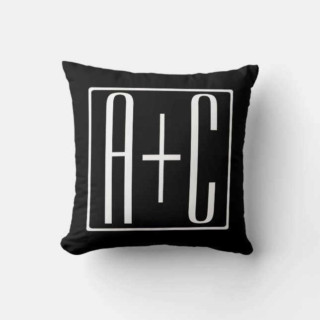 Coussin Noir & Blanc | Initiales de couple (Recto)