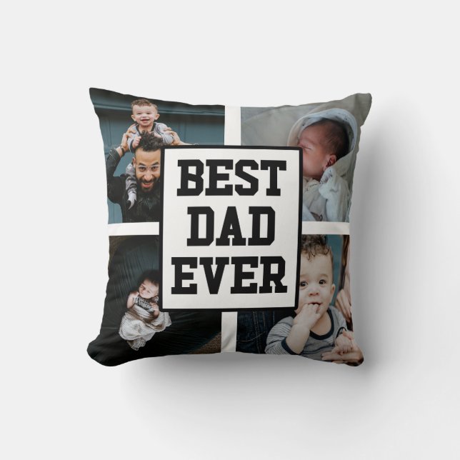 Coussin Noir Blanc Meilleur Papa Jamais Photo Personnalisé (Recto)