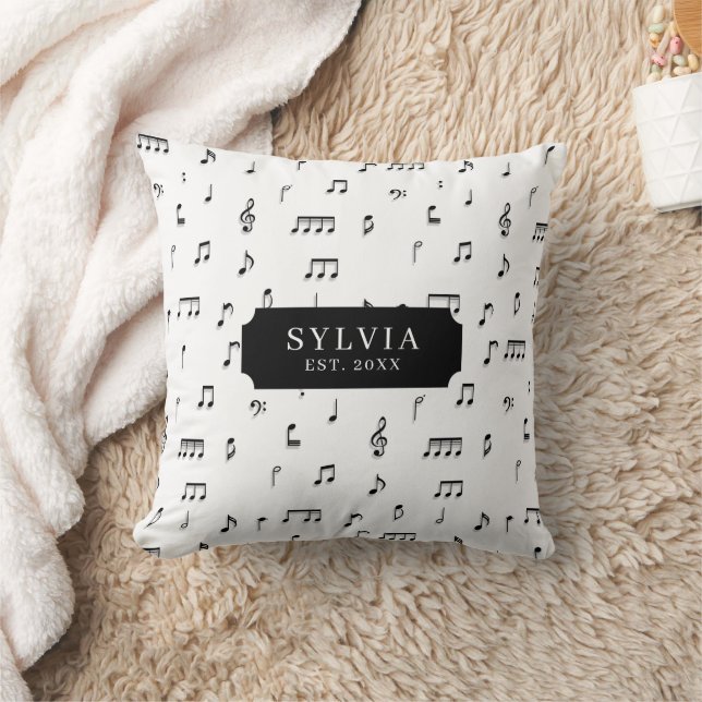 Coussin Noir & blanc Notes musicales Symbole Nom du Motif (Couverture)