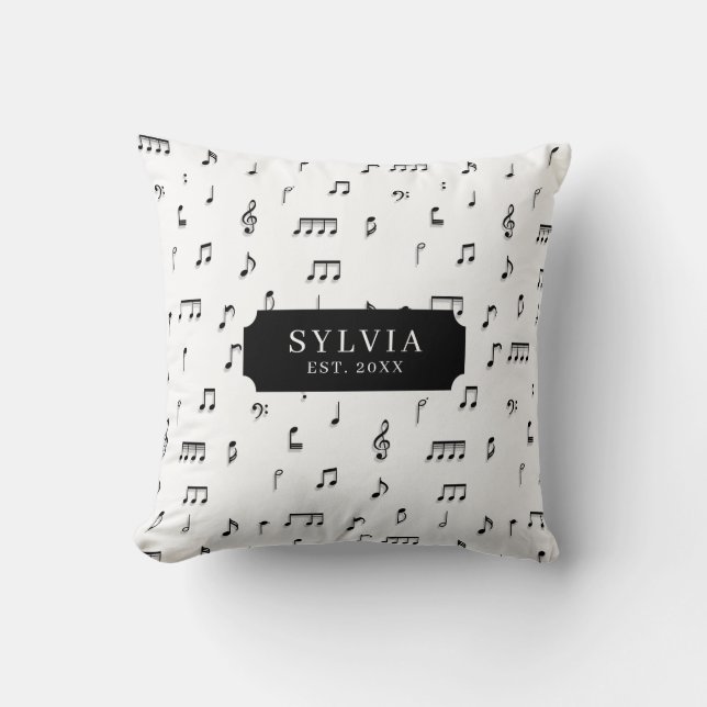 Coussin Noir & blanc Notes musicales Symbole Nom du Motif (Recto)
