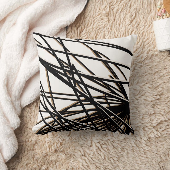 Coussin Noir Blanc & Or Moderne Style Abstrait (Couverture)
