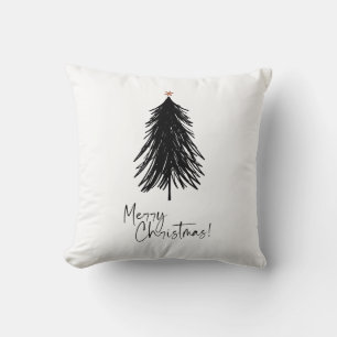 Coussin Noir Blanc Simple Joyeux Arbre de Noël