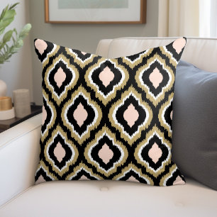 Coussin Noir Blush et or Ikat Monogramme marocain