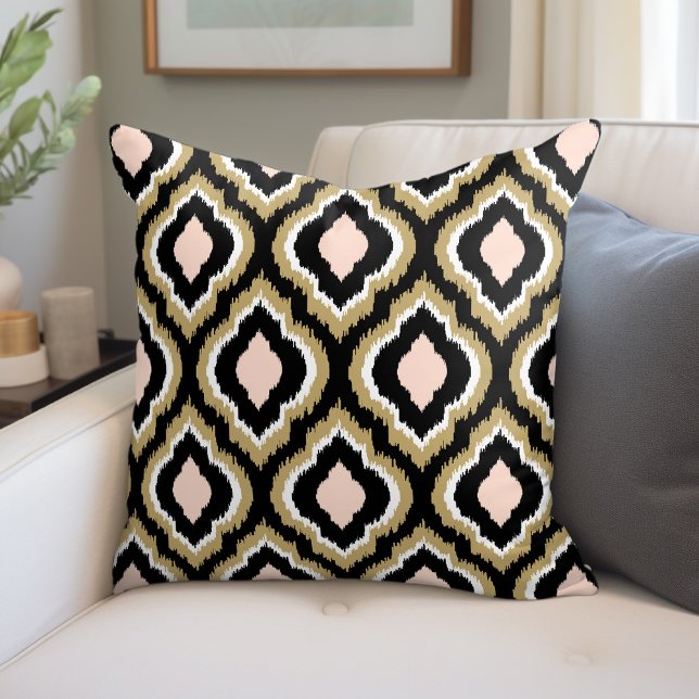 Coussin Noir Blush et or Ikat Monogramme marocain (Créateur téléchargé)