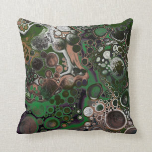 Coussin Noir, Brown, blanc et vert Fluide Art