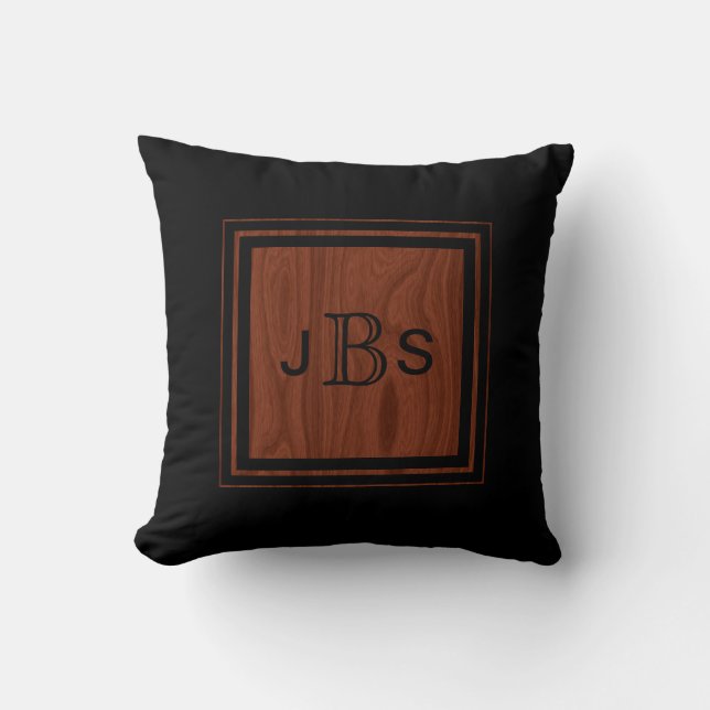 Coussin Noir d'acajou de regard de fibre de bois masculine (Recto)