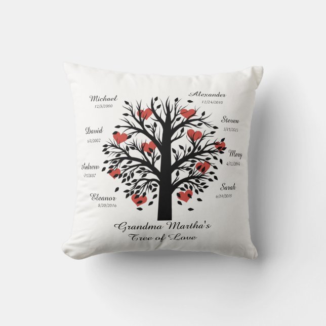 Coussin Noir d'arbre de grand-maman (coeurs) des (Recto)
