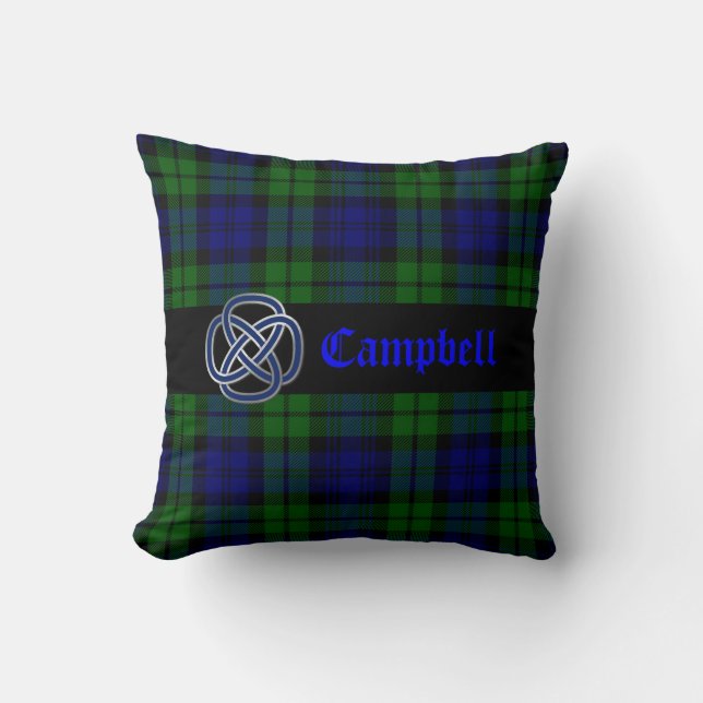 Coussin noir de plaid de tartan de montre (Recto)