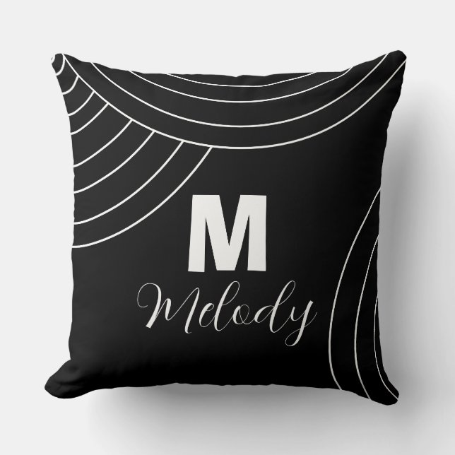 Coussin noir et blanc abstrait monogramme initial (Recto)