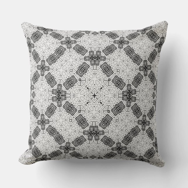 Coussin Noir et blanc, ajourés, géométrique, dentelle (Recto)