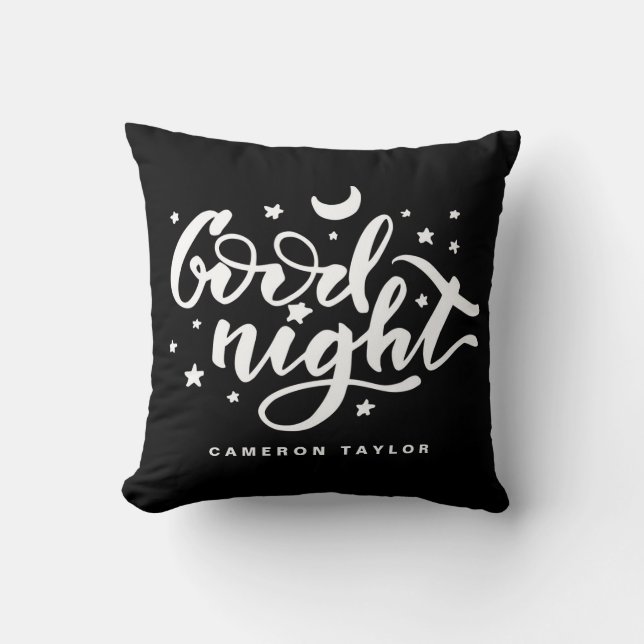 Coussin Noir et blanc Bonne Typographie de nuit Pépinière (Recto)