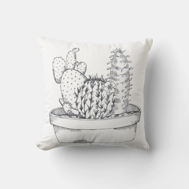 Coussin noir et blanc de cactus (Recto)