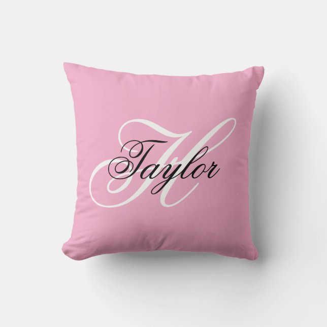 Coussin Noir et blanc Fatigue Monogramme rose (Recto)