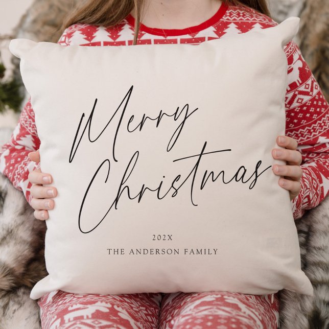 Coussin Noir et blanc Joyeux Noël Script Photo (Créateur téléchargé)