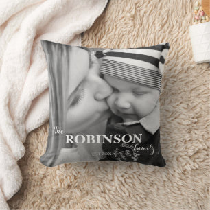 Coussin Noir et blanc moderne Nom de famille Deux photos
