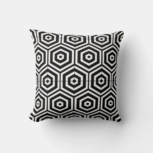Coussin Noir et blanc motif abstrait arrière solide (Recto)