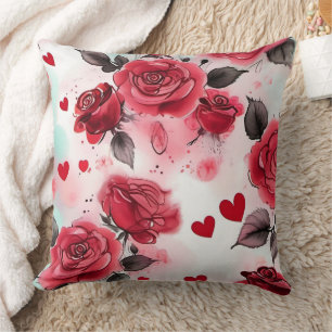 Coussin Noir et blanc, Roses rouges Coeurs Romantique Flor