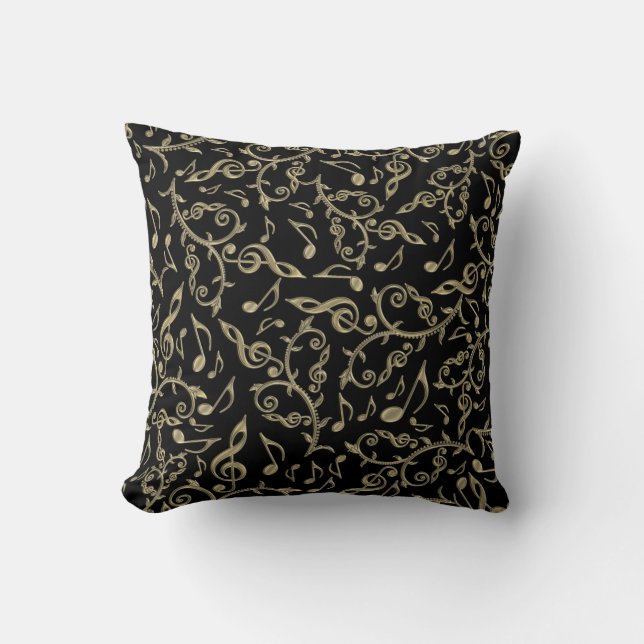 Coussin Noir et carreau de notes et de clefs de musique (Recto)