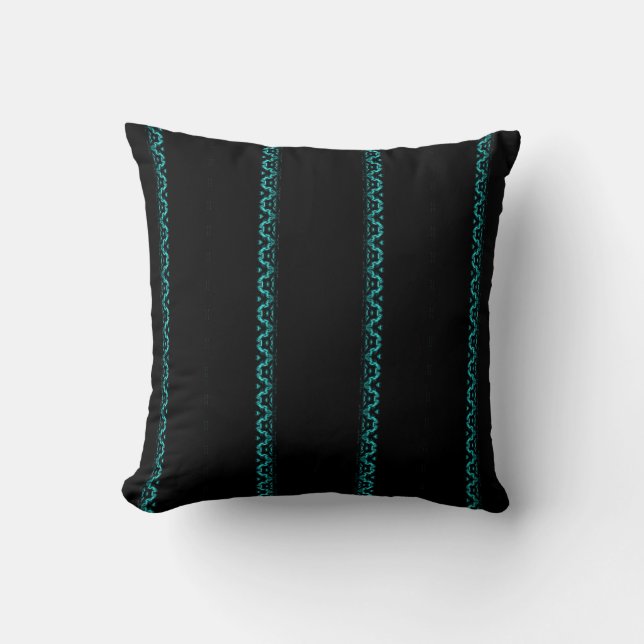 Coussin Noir et carreau rayé de zigzag de turquoise (Recto)