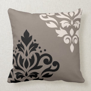Coussin Noir et crème de l'art I de damassé de rouleau sur