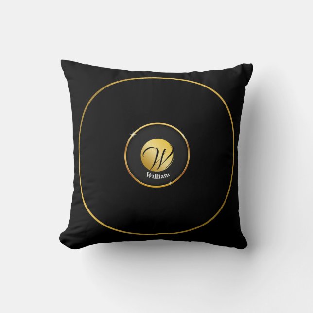 Coussin Noir et Or Monogrammé   (Recto)
