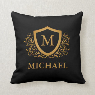 Coussin Noir et Or Personnalisé Stylo Nom Monogramme