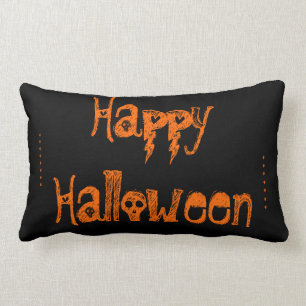 coussin noir et orange de Halloween de crâne