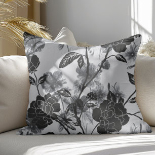 Coussin Noir floral papillon moderne