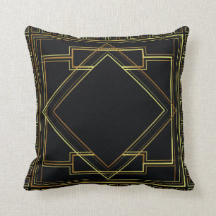 Coussin noir géométrique de crème d'or d'art déco