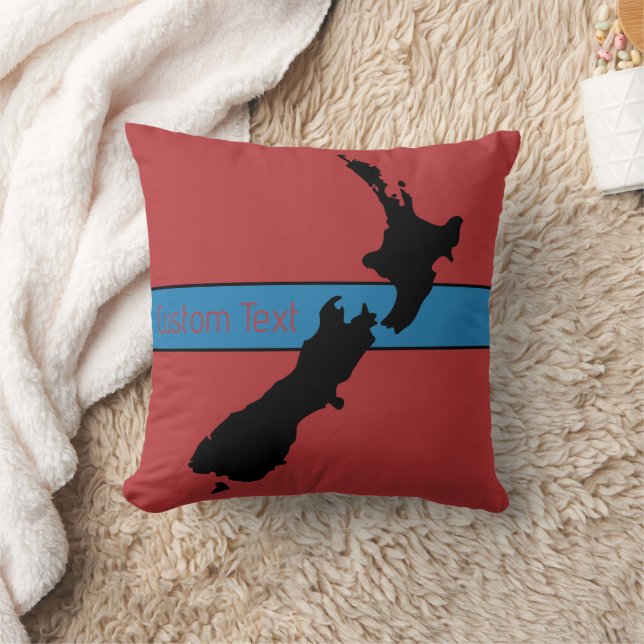 COUSSIN NOIR GRAPHIQUE AOTÉAROA NZ SUR LE KIWI ROUGE NOUVE (Couverture)
