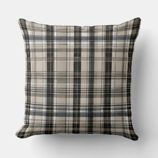 Coussin Noir gris beige À damiers Plat