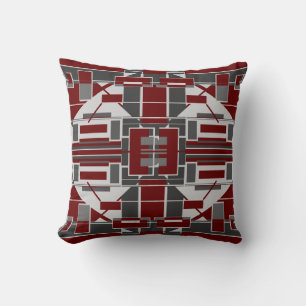 Coussin Noir Gris Bourgogne Mosaïque Labyrinthe Abstrait