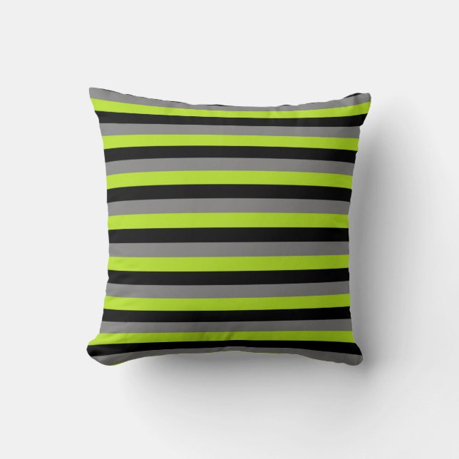 Coussin Noir, gris de charbon de bois et rayures de vert (Recto)
