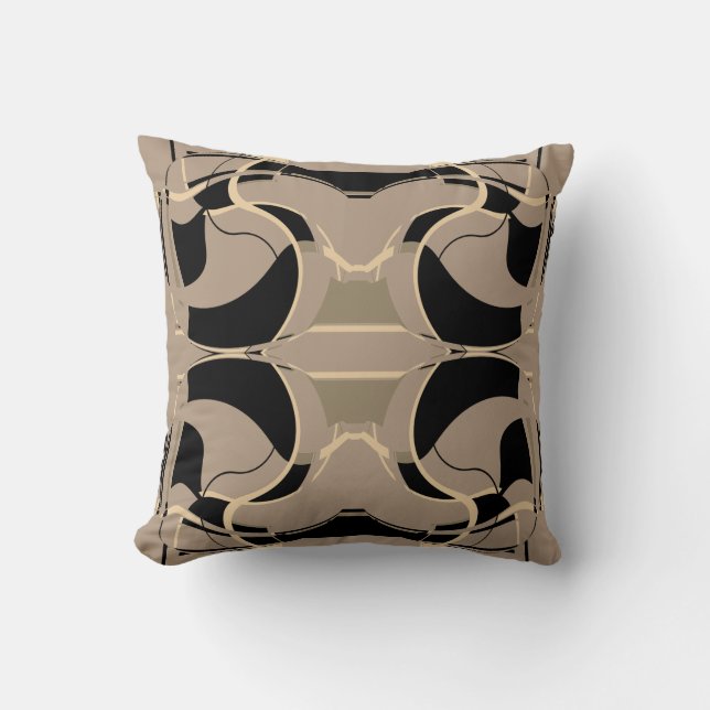 Coussin Noir Gris Gris Taupe Méditerranéen Scroll Mosaïque (Recto)