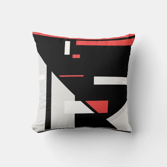 Coussin Noir gris rouge blanc Géométrique Design abstrait (Recto)