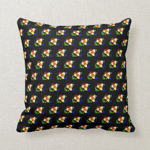 Coussin noir inhabituel avec fleur jaune et rouge motif t
