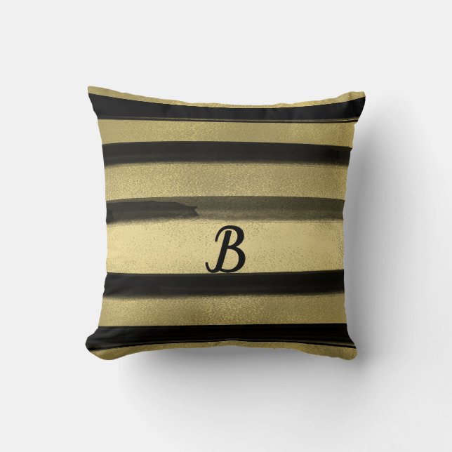 Coussin Noir moderne & Brush or Brush Stroke Stripe Chic (Recto)