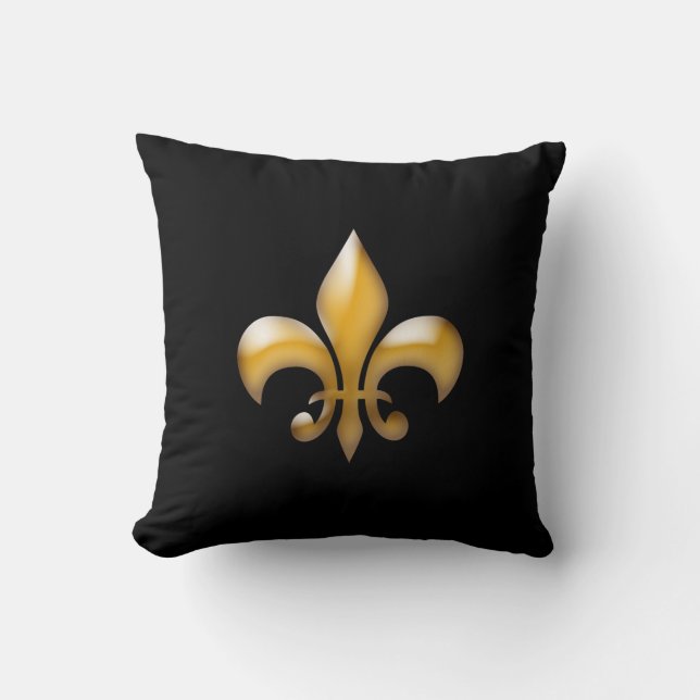 Coussin Noir moderne et Gold Fleur de Lis Pillow (Recto)