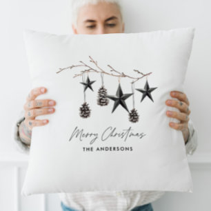 Coussin Noir moderne scandi élégant script Noël