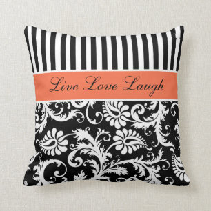 Coussin noir orange enorme de damassé de rayures