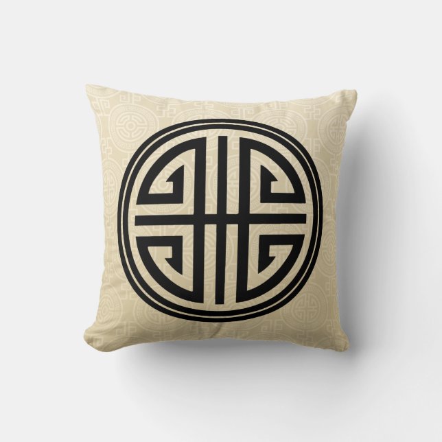 Coussin Noir ornemental oriental de blé du symbole | de (Recto)