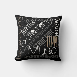 Coussin Noir personnalisé de musique d'inspiration, blanc