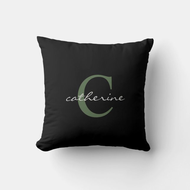 Coussin Noir personnalisé et vert émeraude (Recto)