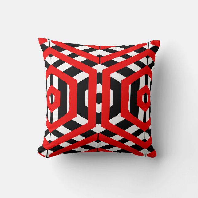 Coussin Noir, rouge, blanc motif abstrait solide (Recto)