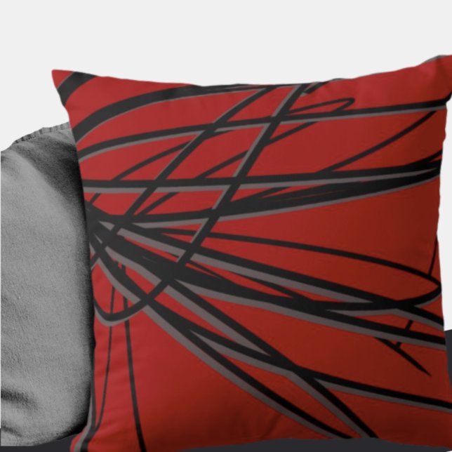 Coussin Noir rouge et gris Artistique Élégant Abstrait (Créateur téléchargé)