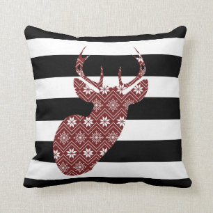Coussin Noir rouge moderne de cerfs communs de neige +