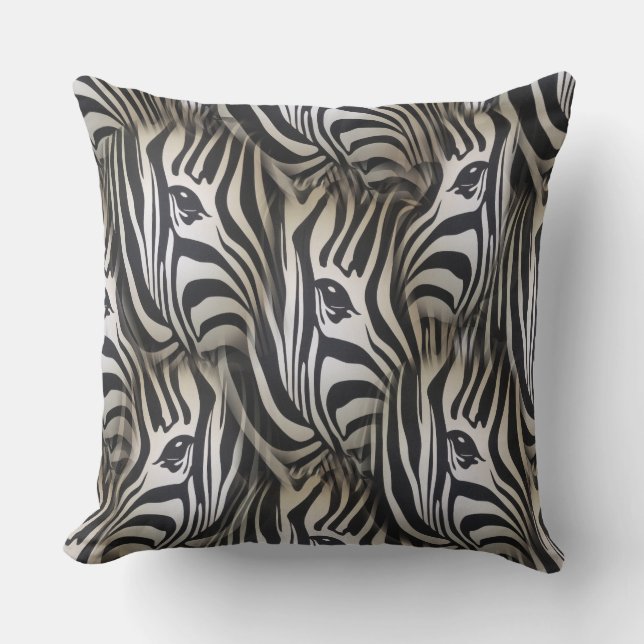 Coussin Noir - Silhouette blanche Zebra conception de répé (Recto)